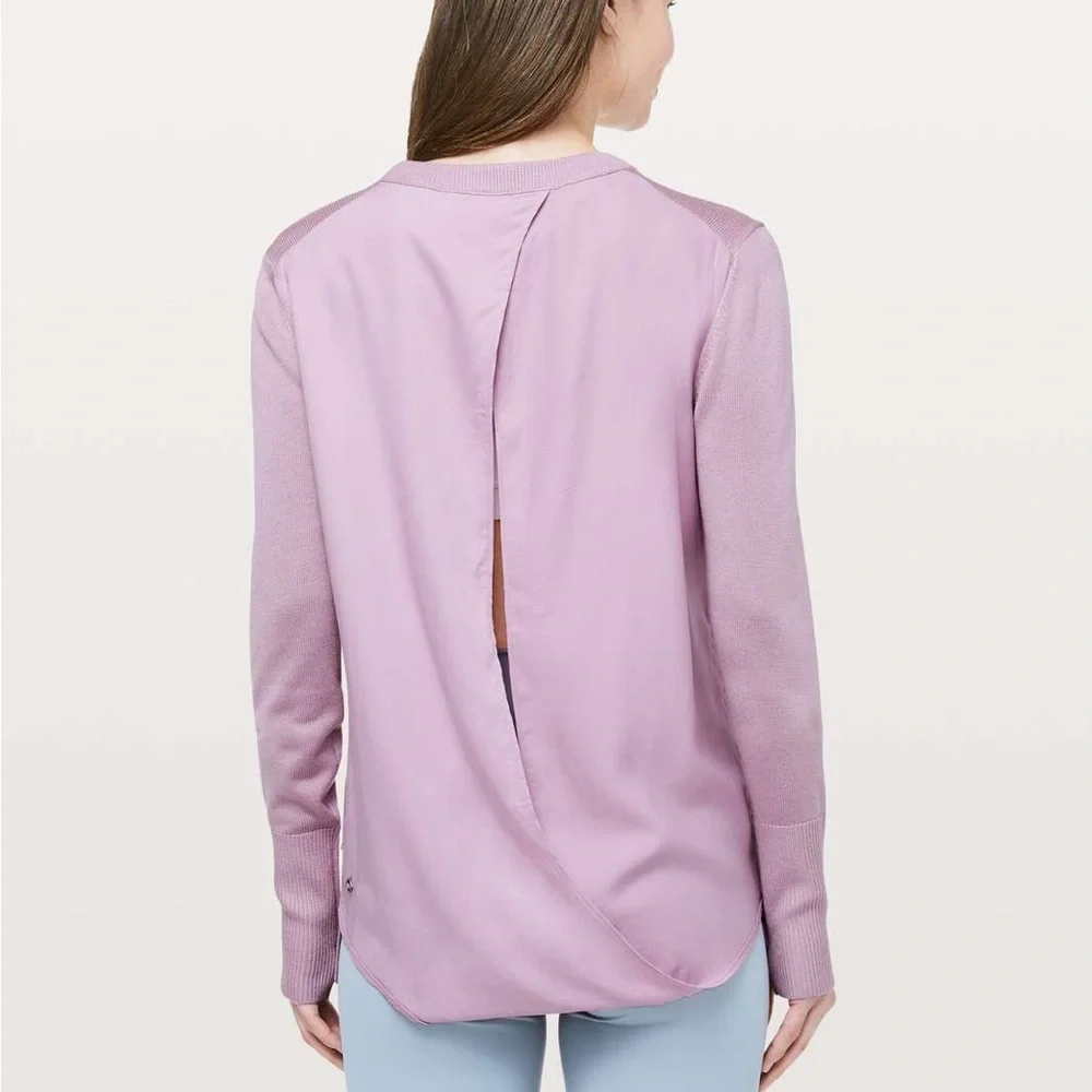 LULULEMON Lavender Still At Ease Antoinette Breezy Back Pullover Sweater Sz 8 - Picture 3 of 15